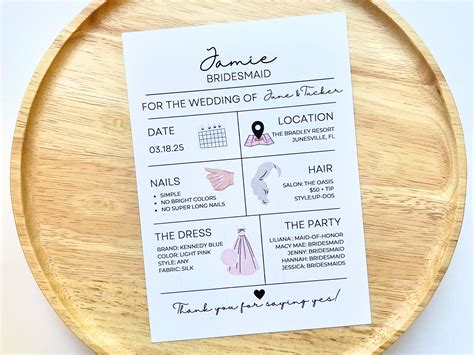 Bridesmaid Proposal Card Printable Bridesmaid Information Card Template