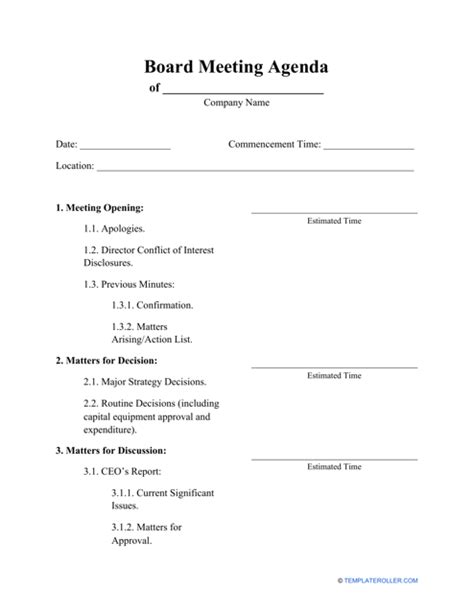 Board Meeting Agenda Template Fill Out Sign Online And Download Pdf