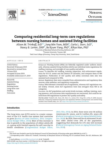 Comparing resident long-term care regulatroins between nursing homes and assisted living ...