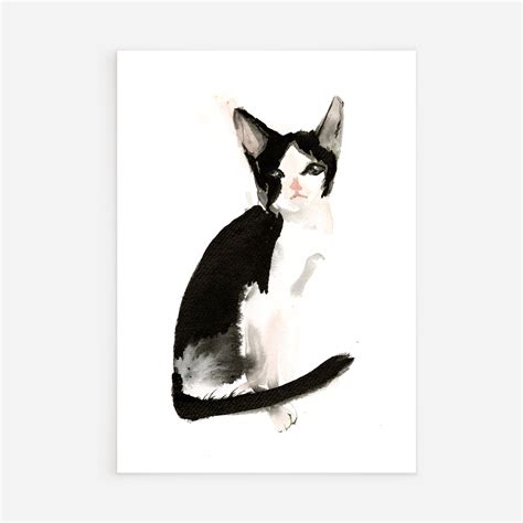 A4 Black and White Cat Art Print – Ping He Art