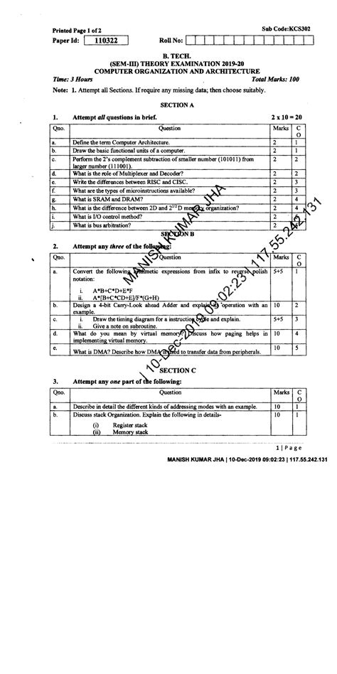 Computer Organization AND Architecture KCS 302 Btech Studocu