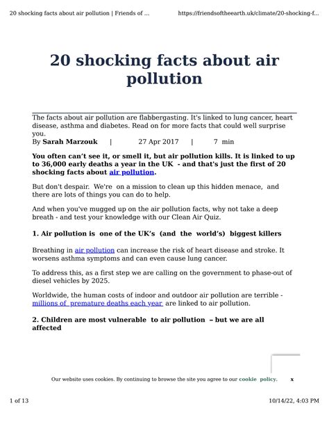 SOLUTION: 20 shocking facts about air pollution - Studypool