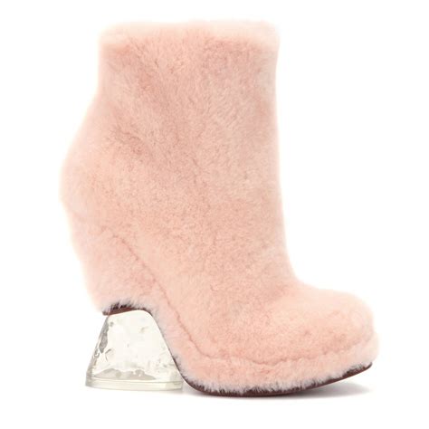 Lyst Fendi Fur Wedge Ankle Boots In Pink