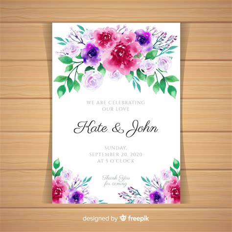 Free Vector Watercolor Floral Wedding Card Template