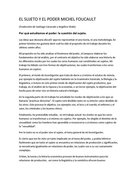 La Relaci N Entre Sujeto Y Poder Resumen De Foucault En Pocas Palabras