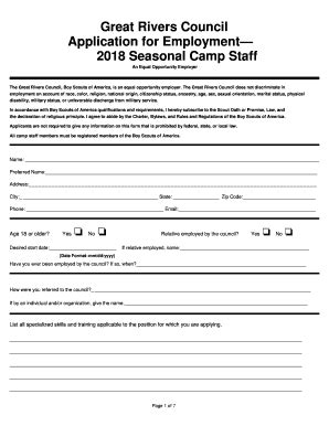 Fillable Online Seasonal Camp Staff Fax Email Print Pdffiller