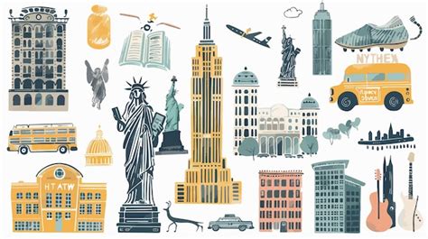 Hand Drawn New York City Elements Vector Set Premium AI Generated Vector