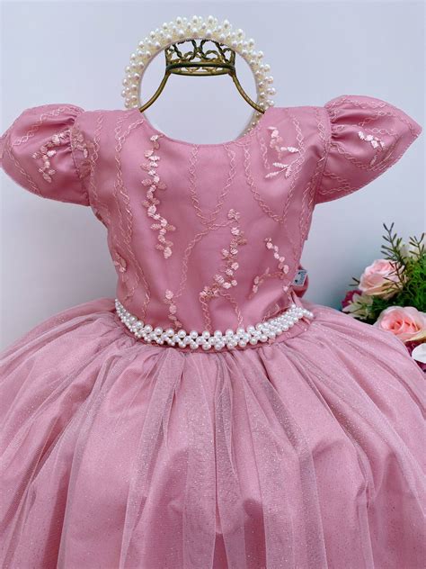 Vestido De Festa Infantil Longo Rose Nude Daminha Noivinha Elo