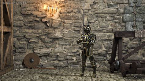 Medieval Knight Black Gold Full Armor Rigged For Modo 3d Model 169 Lxo Free3d