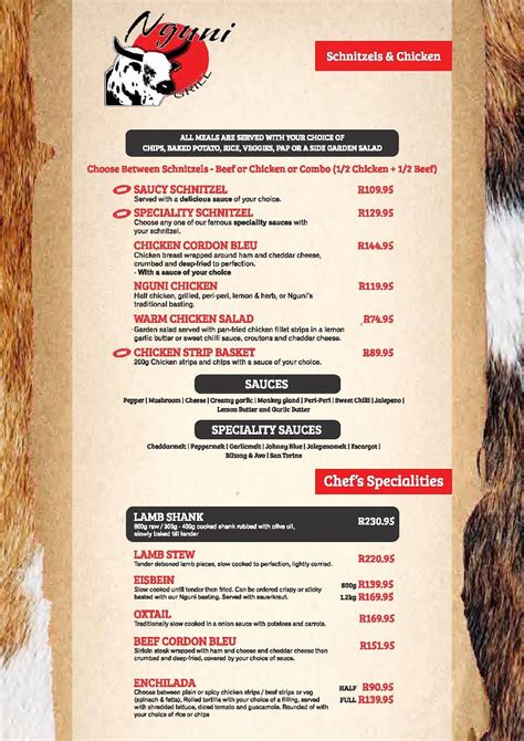 Menu At Nguni Grill Restaurant Polokwane