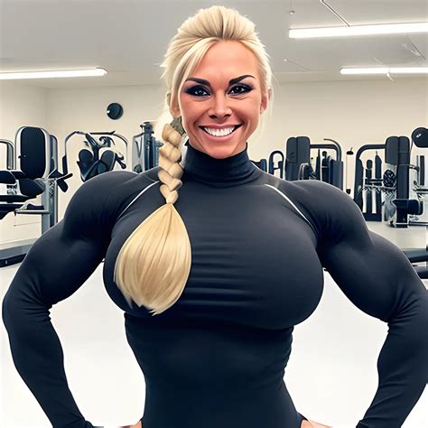Extremely Beautiful Swedish HUGE Female Bodybuilding Competitor With Blonde Hair In Ponytail