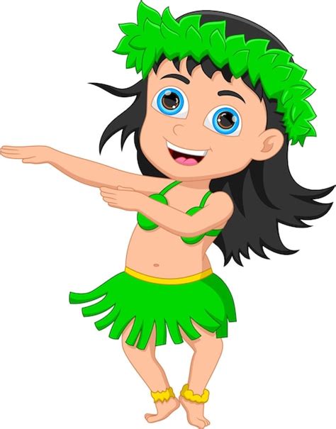 Premium Vector Cute Cartoon Girl Dancing Hula Hawaiian