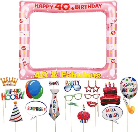 40TH BIRTHDAY INFLATABLE Photo Booth Frame Gold Rose Birthday Selfie