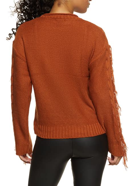 Cable Knit Fringe Sweater