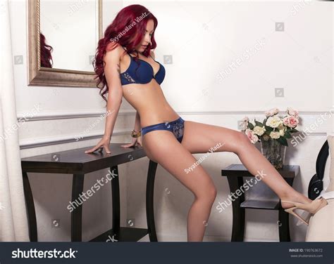 Sexy Woman Red Hair Lingerie Posing Stock Photo Shutterstock