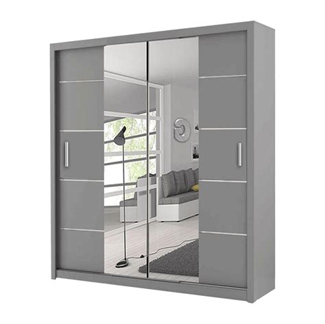 Oslo Grey Modern Double Mirror Sliding Door Wardrobe With Led Light