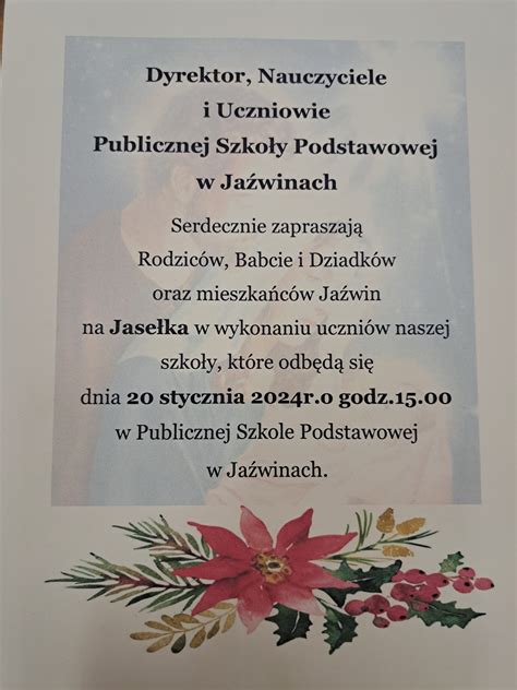 ZAPROSZENIE Szkoła Podstawowa w Jaźwinach