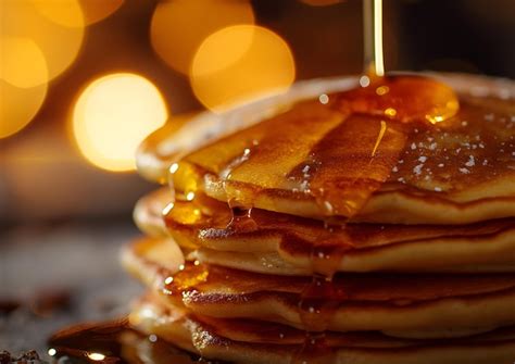 Premium Photo | Golden Syrup Cascading over Fluffy Pancakes