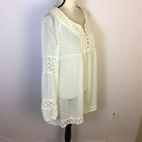 Daniel Rainn Peasant Blouse Tunic Top Xl Womans White Clip Dot Sheer