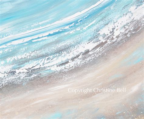 Original Art Abstract Painting Aqua Blue Ocean Beach Coastal Decor