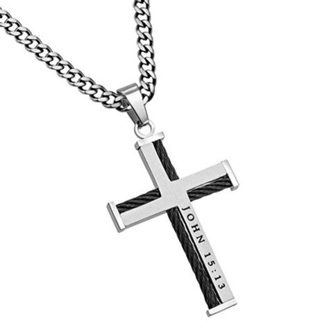 Cable Cross Necklace for Men, John 15:13 Bible Verse FORGIVEN, Stainle – North Arrow Shop