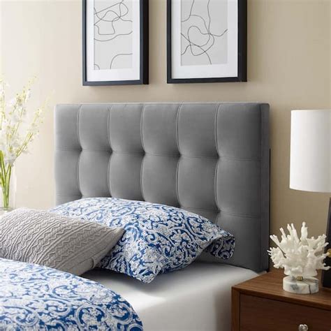 MODWAY Lily Gray Biscuit Tufted Twin Performance Velvet Headboard MOD