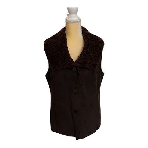 Talbots Brown Suede Faux Sheep Skin Vest Size Xl Gem