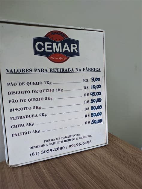 Menu at CEMAR PÃES DE QUEIJO cafe Brasília