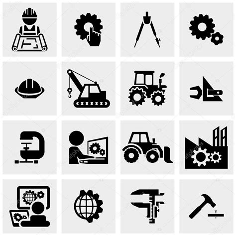 Iconos vectoriales de ingeniería establecidos en gris vector gráfico