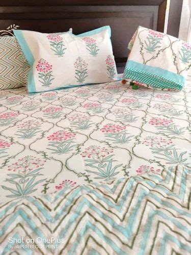 MULTY COTTON HAND BLOCK PRINT BED SHEET DOHAR QUILT SET Size 108 By