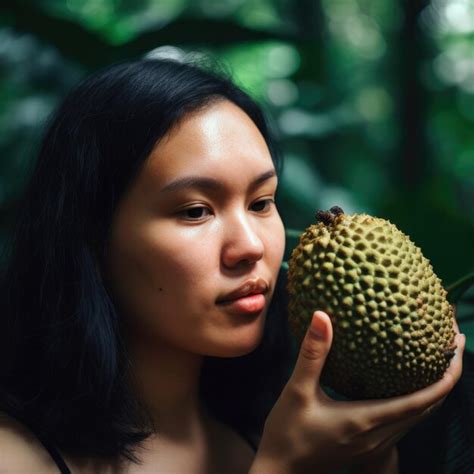 Premium Photo Portrait Of A Beautiful Woman Holding A Ripe Soursop