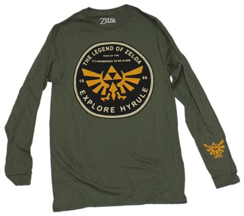 Legend Of Zelda Mens Long Sleeve T Shirt Explore Hyrule Triforce Log