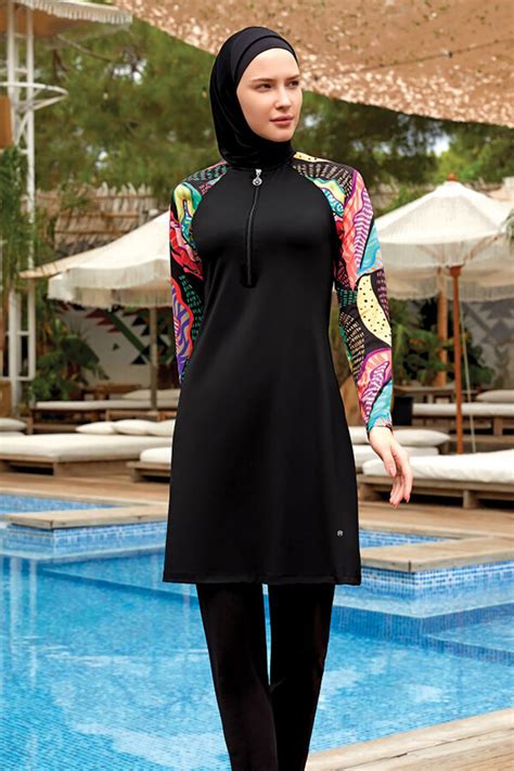 Lycra Fully Covered Hijab Swimsuit Pita Black Remsa Swimwear