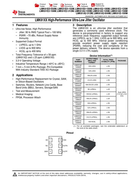 LMK61E2 100M Datasheet PDF High Performance Ultra Low Jitter Oscillator