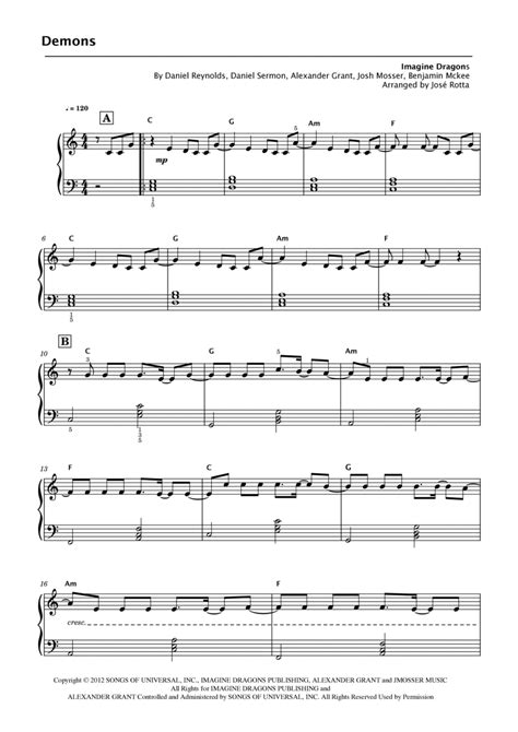 Demons Arr Jos Rotta By Imagine Dragons Sheet Music For Piano Solo