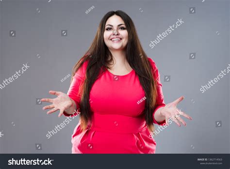 Happy Brunette Plus Size Model Red Stock Photo Shutterstock