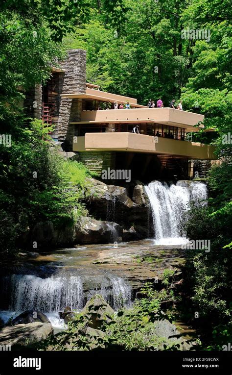 Frank Lloyd Wright Designed Fallingwater House Over Bear Run Waterfall