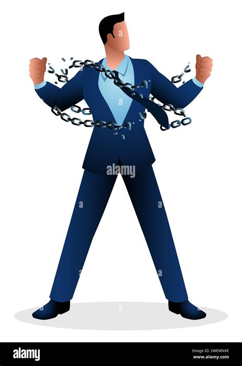 Business Concept Illustration Of A Businessman Breaking Chains Freedom