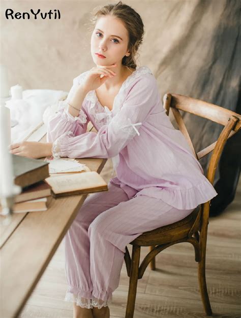 Renyvtil Cotton Pajamas Womens Vintage Ladies Sets Spring Autumn