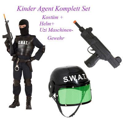 POLIZEI KOSTÜM KINDER Karneval SWAT Agent Polizist Helm Maschinen