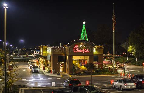 Chick Fil a at Night with Christmas Decorations Editorial Stock Photo ...