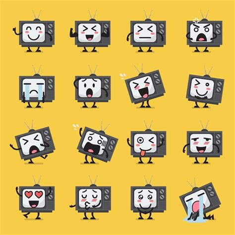 Premium Vector | Television character emoji set