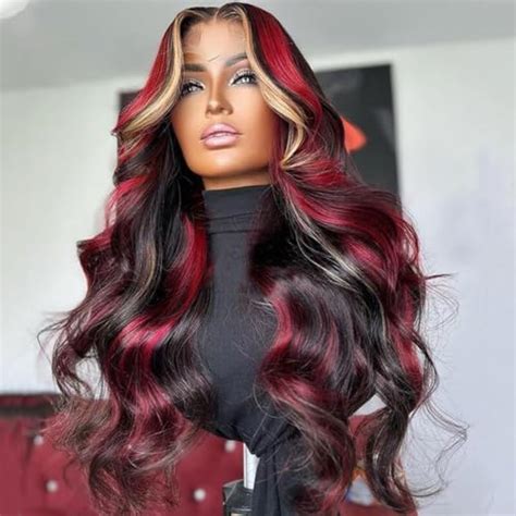 Amazon FTQZKEY Skunk Stripe Wigs Burgundy Ginger Blonde