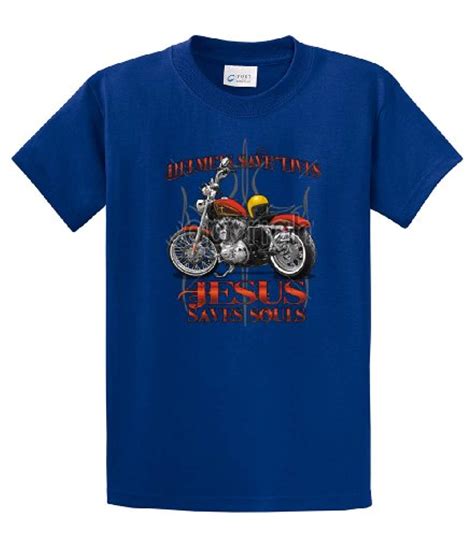 Christian Biker Short Sleeve T-shirt Helmets Save Lives Jesus Saves