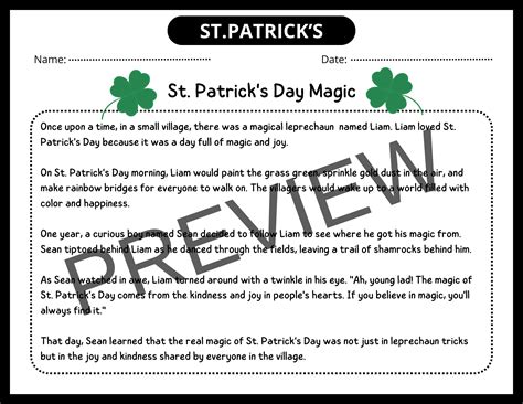 St Patricks Reading Comprehension 1st 2nd Passage And Questionsanswers