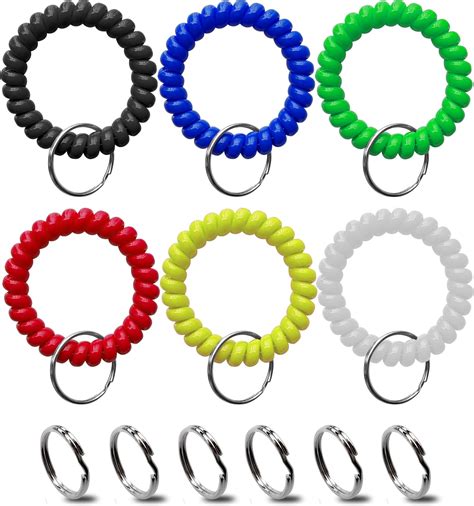 Hamiyell Pack Of 6 Colorful Spring Spiral Wrist Coil Key Chain Wristband Key Ring