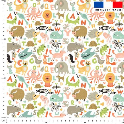 Alphabet animaux Fond blanc Tissus Price Matière Burlington 170 gr