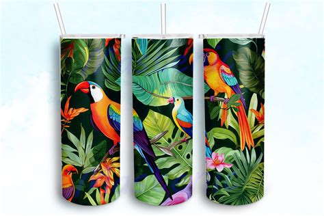 Tropical Birds 20oz Skinny Tumbler Png Graphic By Mastenic Creative