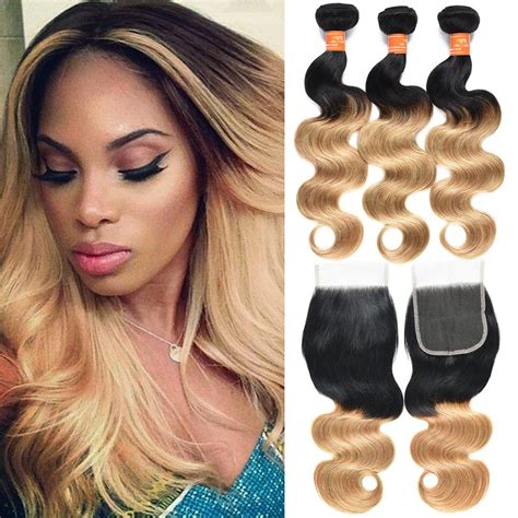 2 Tone Ombre Hair 3 Bundles With Closure Peruvian Virgin