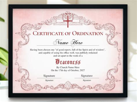 Deaconess Ordination Certificate Template Printable Editable Certificate Of Ordination